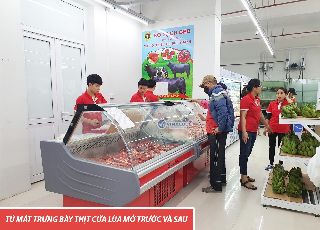 tủ mát trưng bày thịt tươi cửa lùa