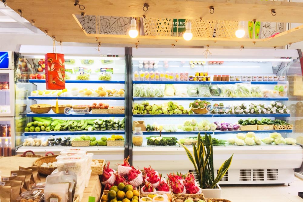 tủ mát trưng bày rau củ trái cây hở vòm cong