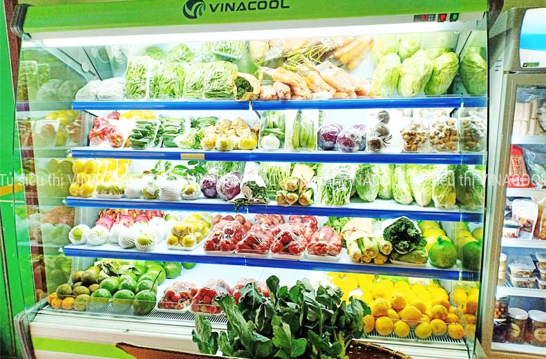 tủ mát không cửa cong xanh